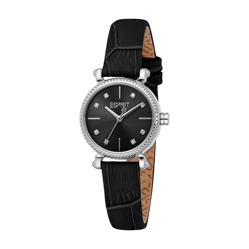 إسبريت ميلينا جلد أسود قرص فضي مع سوار للنساء